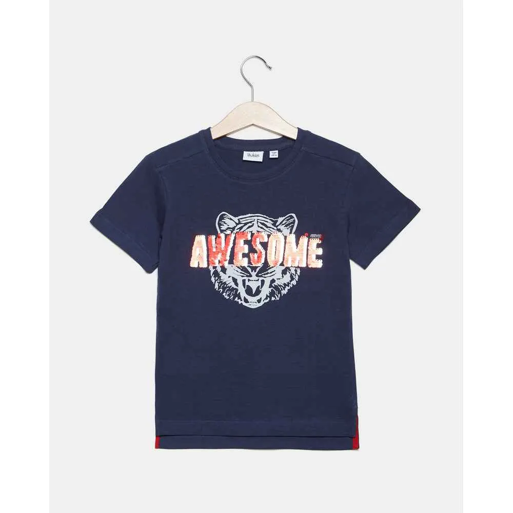 BLUKIDS MAJICA KRATAK RUKAV T-SHIRT W/ SEQUINS TRAVELLER BLUE
