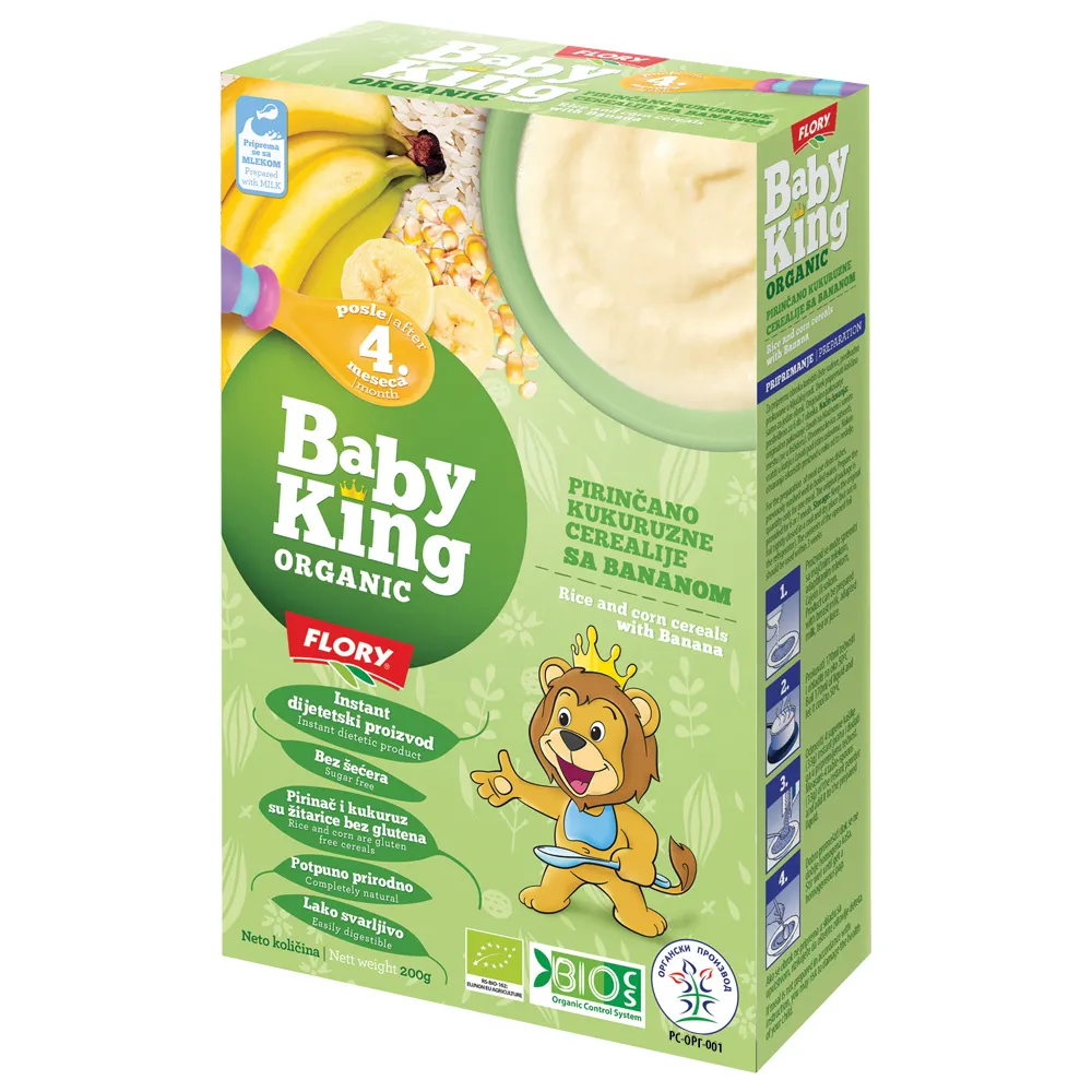 BABY KING ORGANIC CEREALIJE PIRINAC, KUKURUZ I BANANA 4M+ 200G