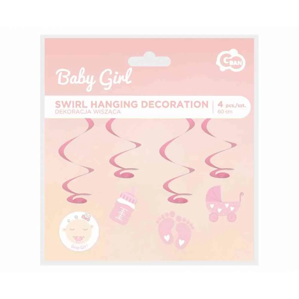 PAPIRNA DEKORACIJA BABY GIRL ROZA 60CM 4KOM