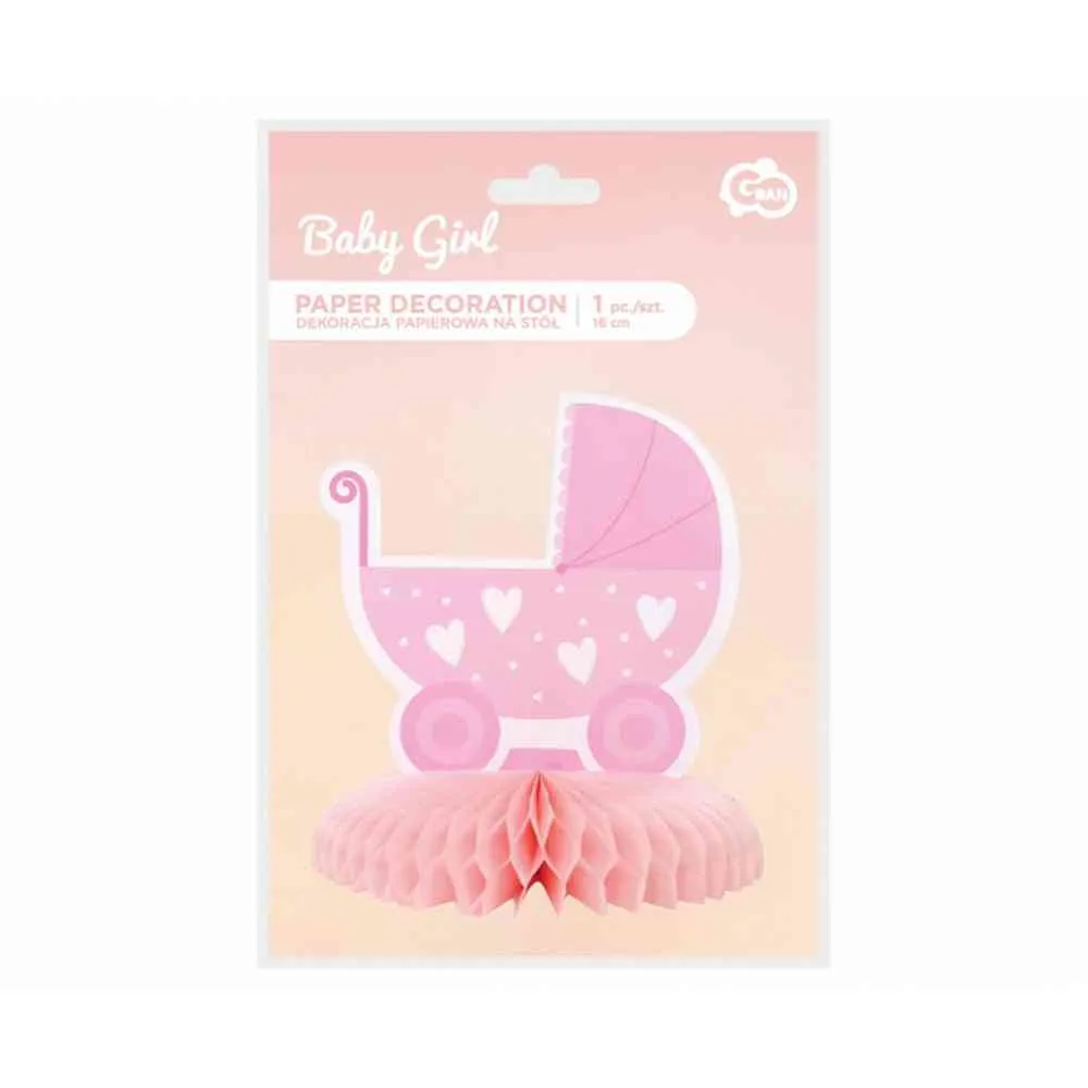 PAPIRNA DEKORACIJA BABY GIRL KOLICA 16CM