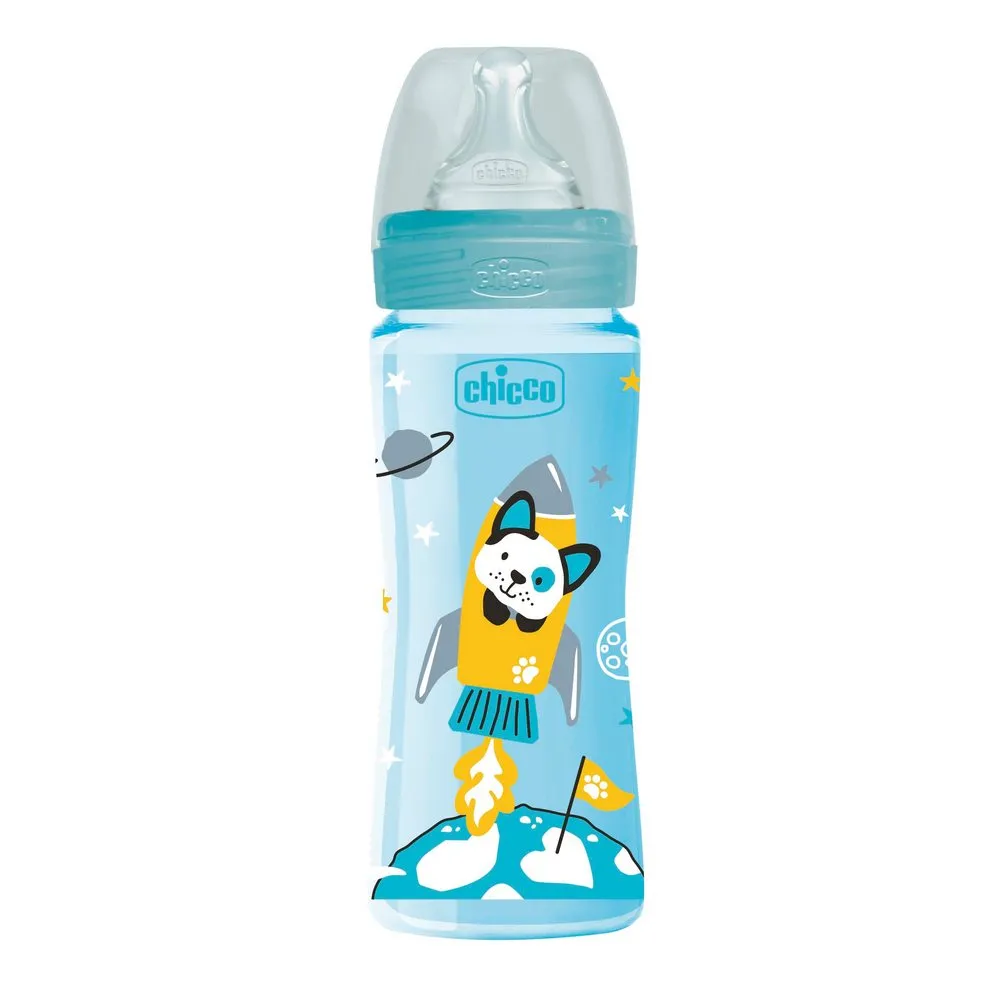 CHICCO WB PLASTICNA FLASICA 330ML SILIKON PLAVA