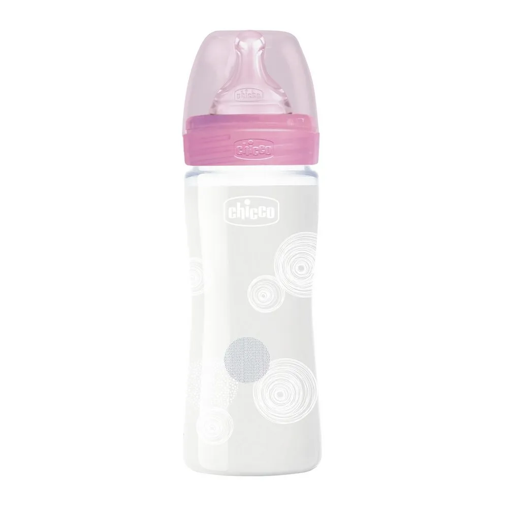 CHICCO WB STAKLENA FLASICA 240ML SILIKON ROZE