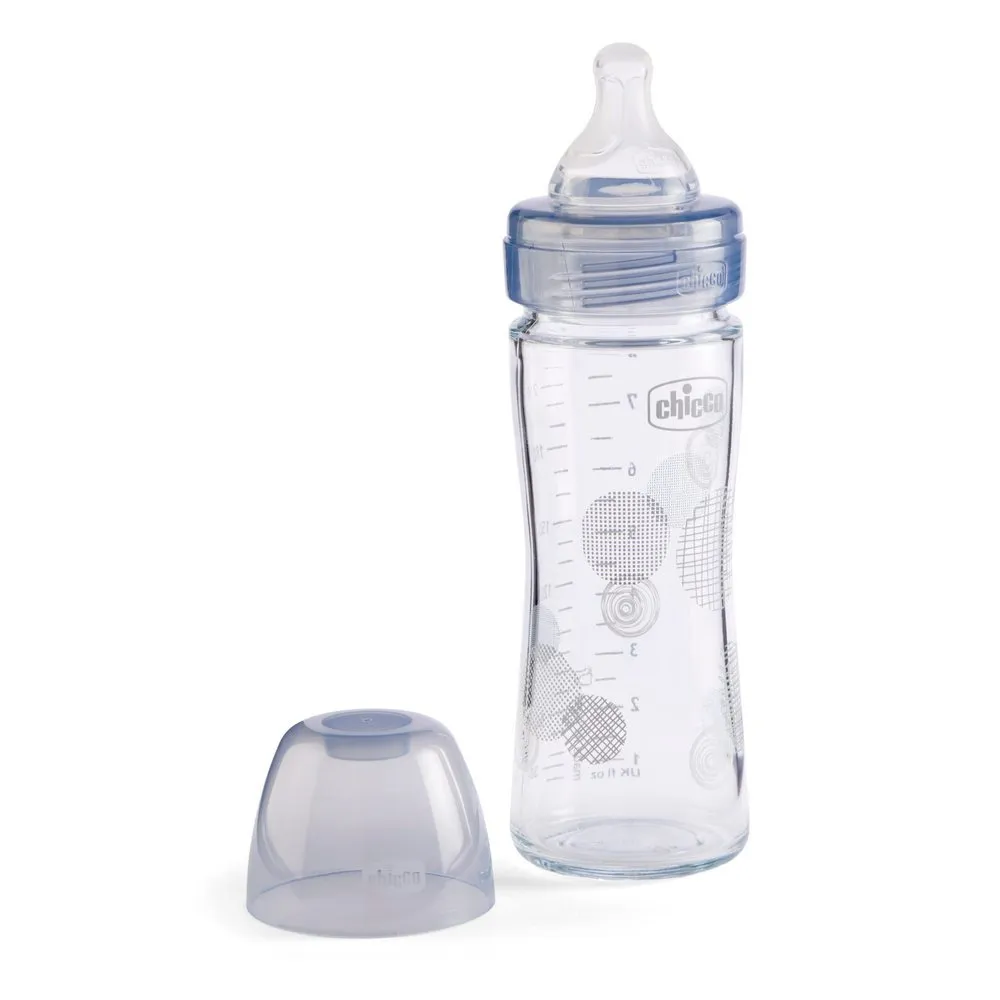 CHICCO WB STAKLENA FLASICA 240ML SILIKON SIVA