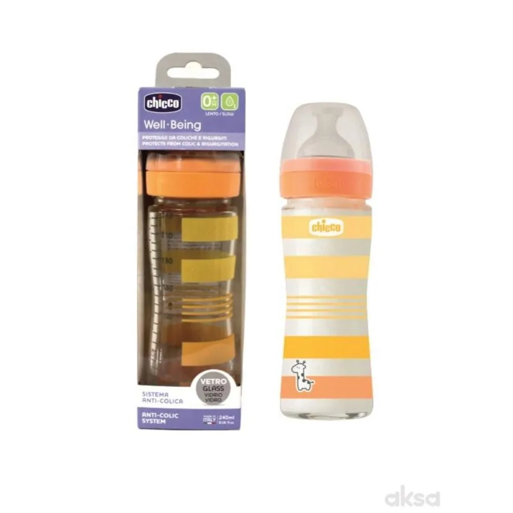 CHICCO WB STAKLENA FLASICA 240ML SILIKON
