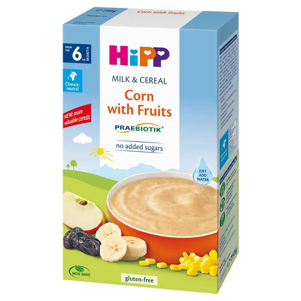HIPP INSTANT KASA MLEKO I ZITARICE-KUKURUZ SA VOCEM 250G 6M+