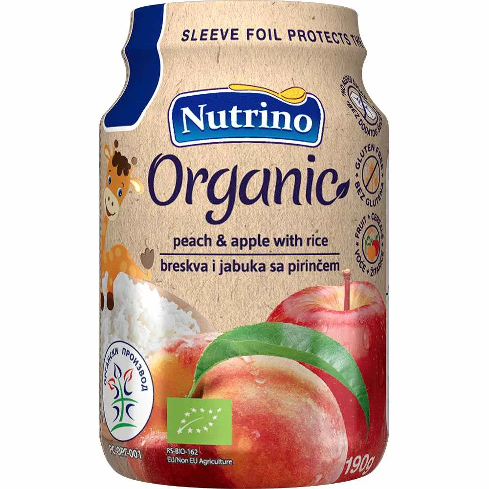 NUTRINO ORG PIRE OD VOCA BRESKVA JABUKA 190G