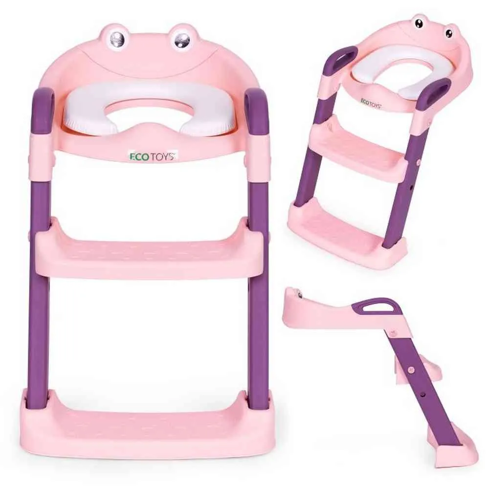 ADAPTER ZA WC ŠOLJU ZA DECU SA STEPENIKOM  PINK ECOTOYS 