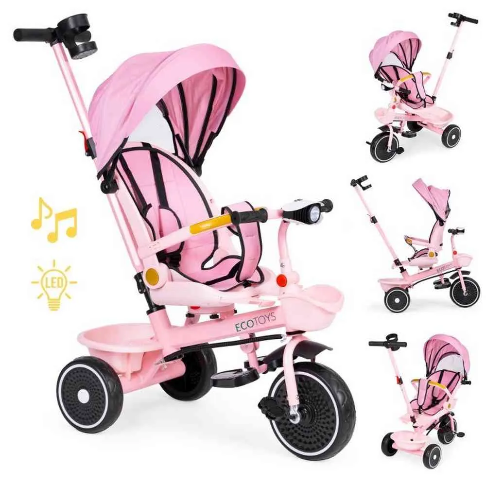 2U1 TRICIKL SA ROTIRAJUĆIM SEDIŠTEM I SKLOPIVOM TENDOM PINK ECOTOYS 