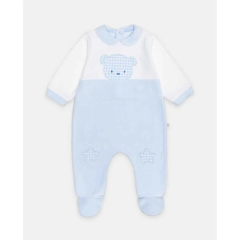 BLUKIDS ZEKA ROMPER BEAR FACE VELOUR B CASHMERE BLU