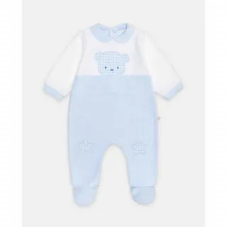 BLUKIDS ZEKA ROMPER BEAR FACE VELOUR B CASHMERE BLU