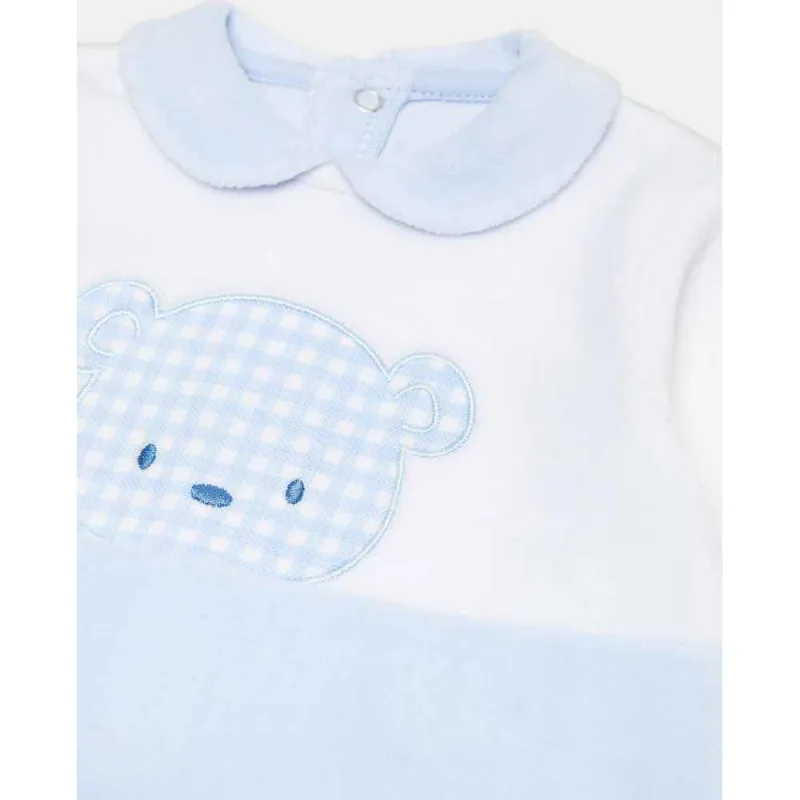 BLUKIDS ZEKA ROMPER BEAR FACE VELOUR B CASHMERE BLU