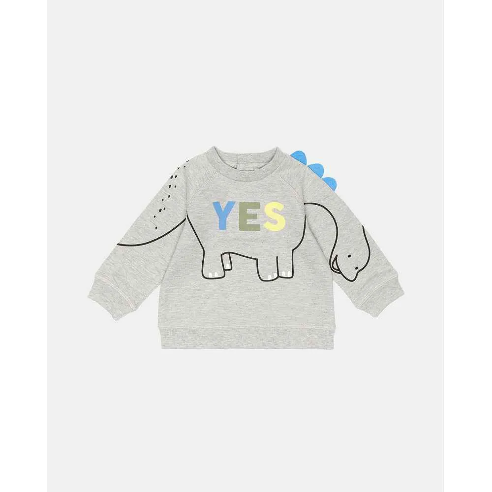 BLUKIDS DUKSERICA SWEATER BOY DINO LIGHT GREY MELANGE