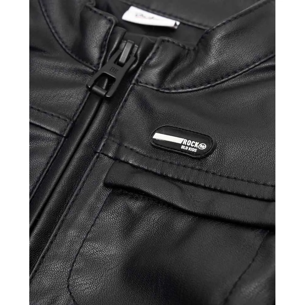 BLUKIDS JAKNA FAKE LEATHER JACKET CAVIAR