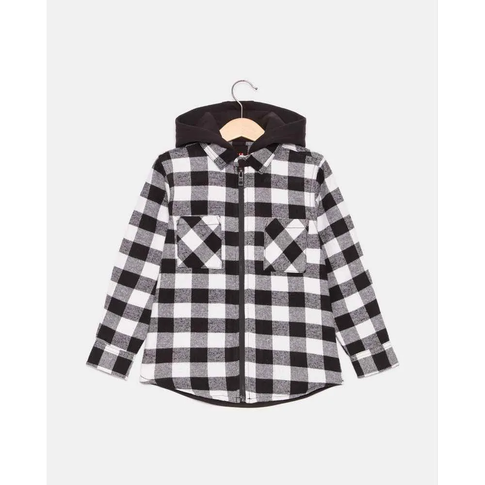 BLUKIDS KOSULJA SHIRT WITH HOOD WHITE/BLACK CHECK 
