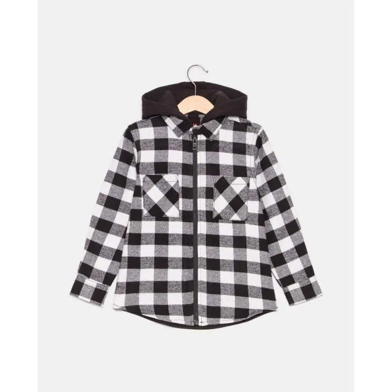 BLUKIDS KOSULJA SHIRT WITH HOOD WHITE/BLACK CHECK