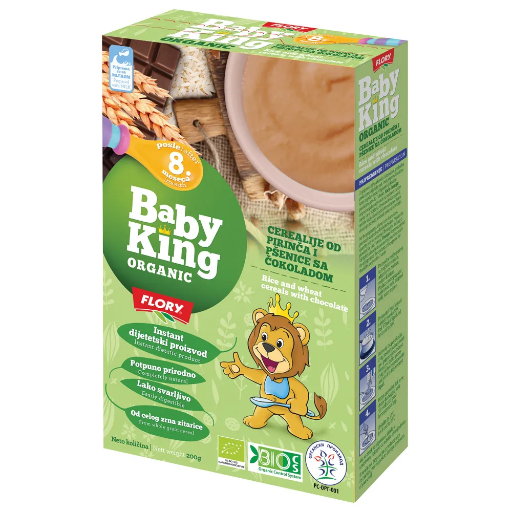 BABY KING ORGANIC CEREALIJE PIRINAC, PSENICA I COKOLADA 8M+ 200G 