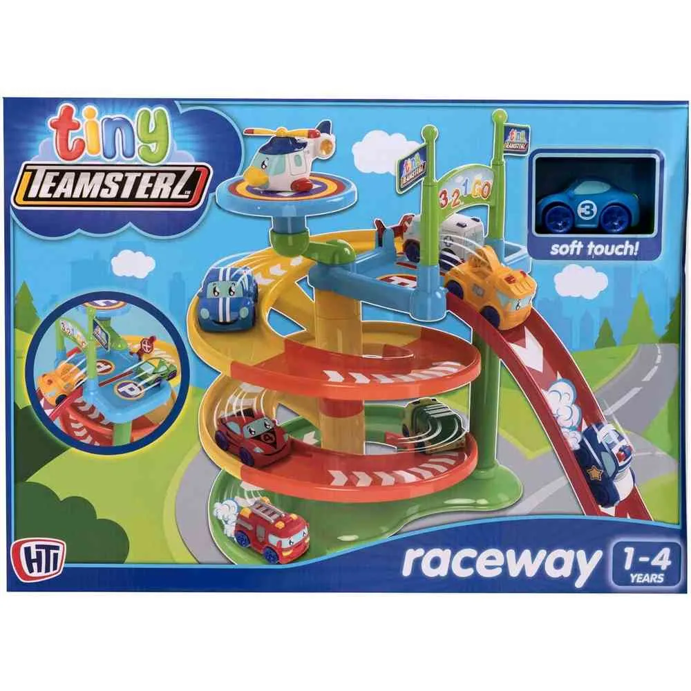 TINY TEAMSTERZ BEEP AND GO TWISTING TOWER + 1 CAR SET