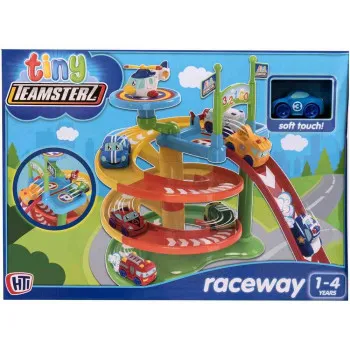 TINY TEAMSTERZ BEEP AND GO TWISTING TOWER + 1 CAR SET 