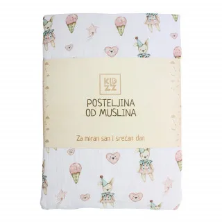 KIDZZ POSTELJINA 3 DELA MUSLIN ROZE 