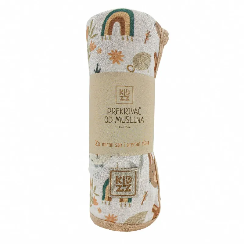KIDZZ PREKRIVAC OD MUSLINA SARENI KAPUCINO 100X85CM