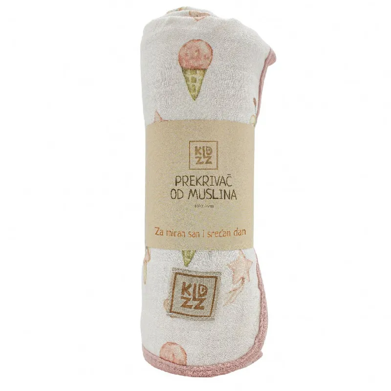 KIDZZ PREKRIVAC OD MUSLINA SARENI ROZE 100X85CM