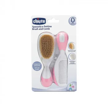 CHICCO SET CESALJ I CETKA OD PRIRODNE DLAKE ROZE 