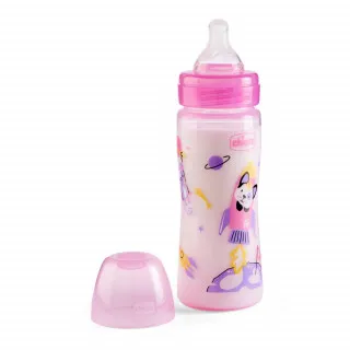 CHICCO WB PLASTICNA FLASICA 330ML SILIKON ROZE