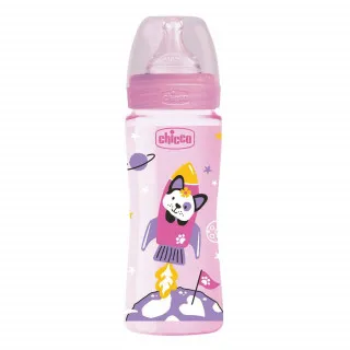 CHICCO WB PLASTICNA FLASICA 330ML SILIKON ROZE