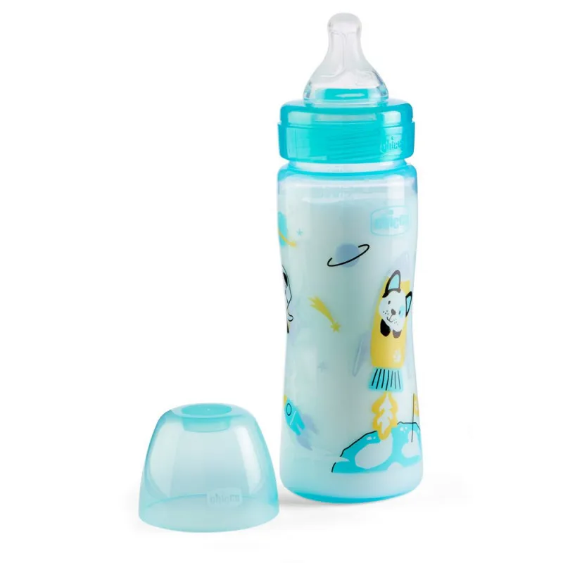 CHICCO WB PLASTICNA FLASICA 330ML SILIKON PLAVA