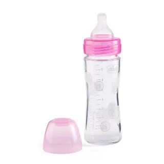 CHICCO WB STAKLENA FLASICA 240ML SILIKON ROZE