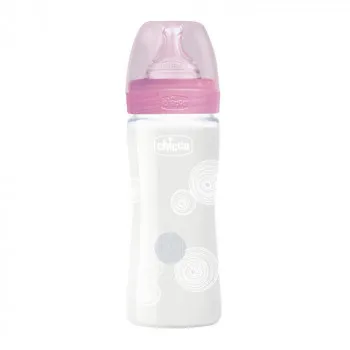 CHICCO WB STAKLENA FLAŠICA 240ML SILIKON ROZE 