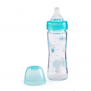 CHICCO WB STAKLENA FLASICA 240ML SILIKON PLAVA 