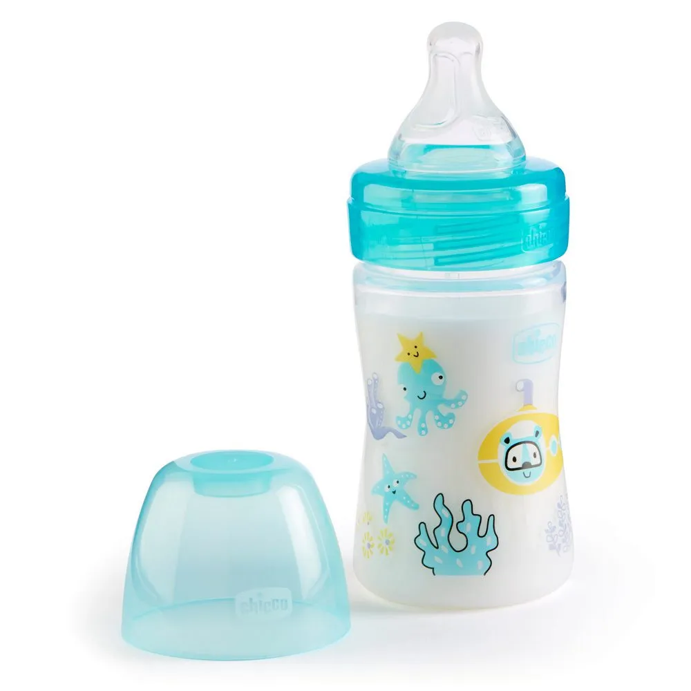 CHICCO WB PLASTICNA FLAŠICA 150ML SILIKON PLAVA