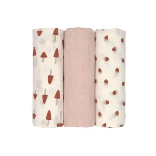 LASSIG TETRA PELENE OD MUSLINA LITTLE FOREST POWDER PINK 3 KOM (85 X 85 CM)