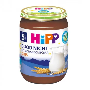 HIPP MLECNA KASICA ZA LAKU NOC-PSENICNI GRIZ,190G 4M+ 