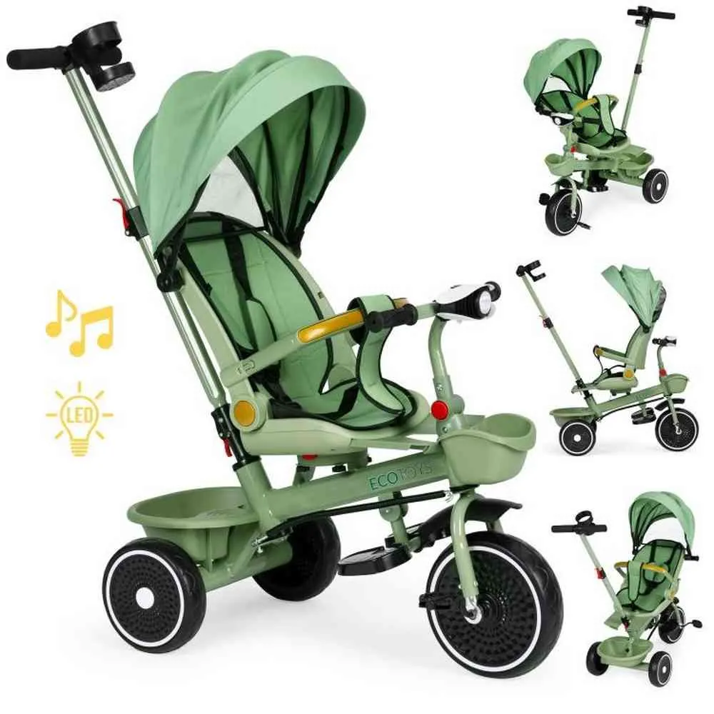 2U1 TRICIKL SA ROTIRAJUĆIM SEDIŠTEM I SKLOPIVOM TENDOM GREEN ECOTOYS 