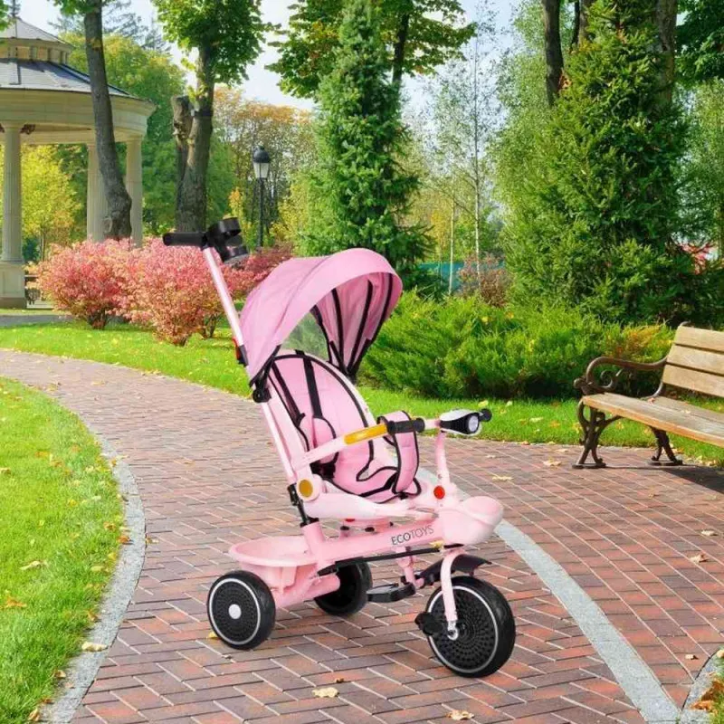 2U1 TRICIKL SA ROTIRAJUĆIM SEDIŠTEM I SKLOPIVOM TENDOM PINK ECOTOYS 