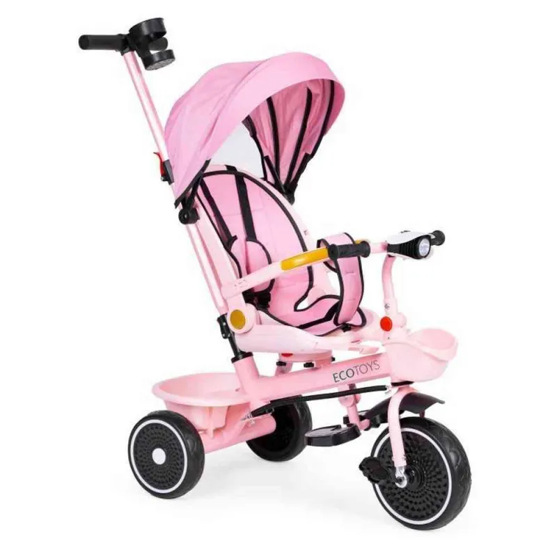 2U1 TRICIKL SA ROTIRAJUĆIM SEDIŠTEM I SKLOPIVOM TENDOM PINK ECOTOYS 