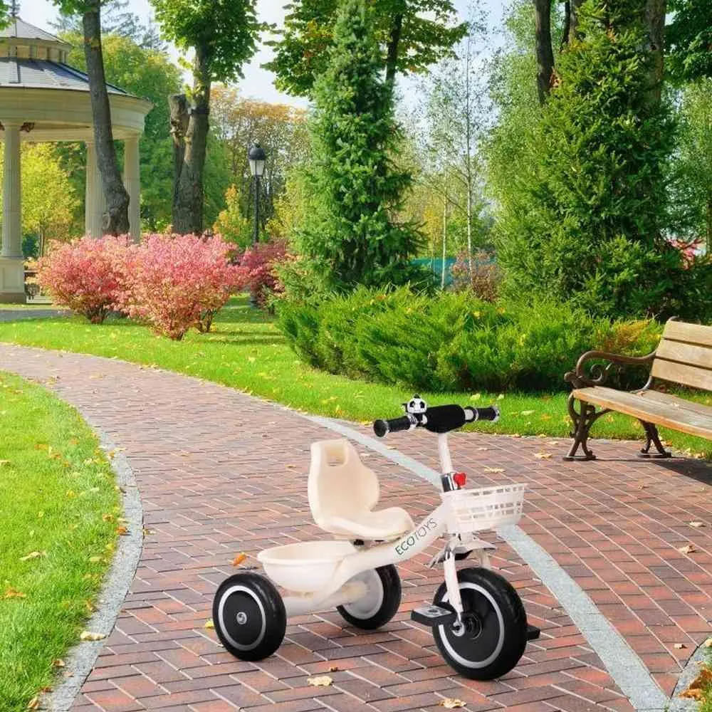 TRICIKL SA NEKLIZAJUĆIM RUKOHVATIMA  ZVONCEM I KORPOM  BEIGE ECOTOYS 