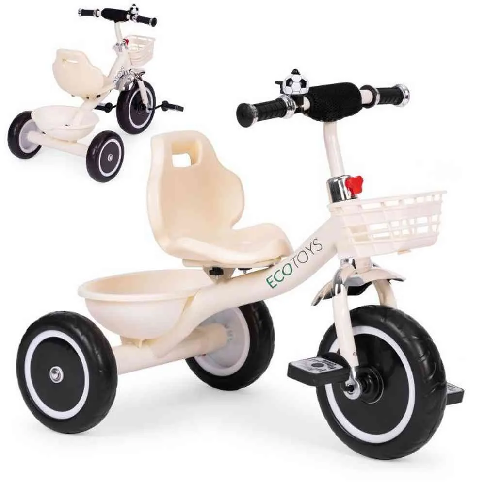 TRICIKL SA NEKLIZAJUĆIM RUKOHVATIMA  ZVONCEM I KORPOM  BEIGE ECOTOYS 