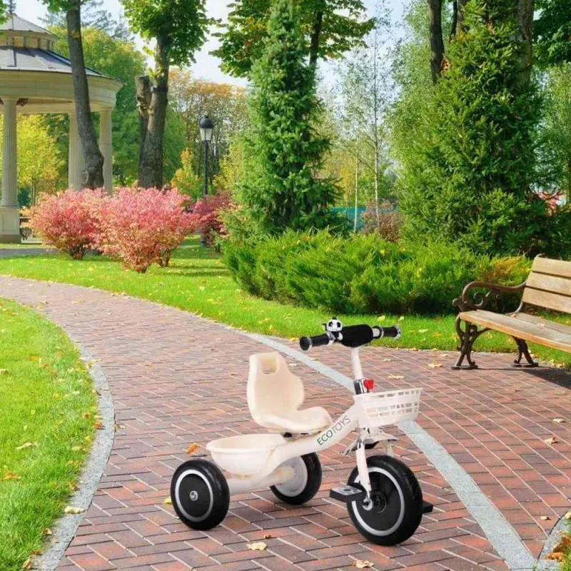 TRICIKL SA NEKLIZAJUĆIM RUKOHVATIMA  ZVONCEM I KORPOM  BEIGE ECOTOYS 
