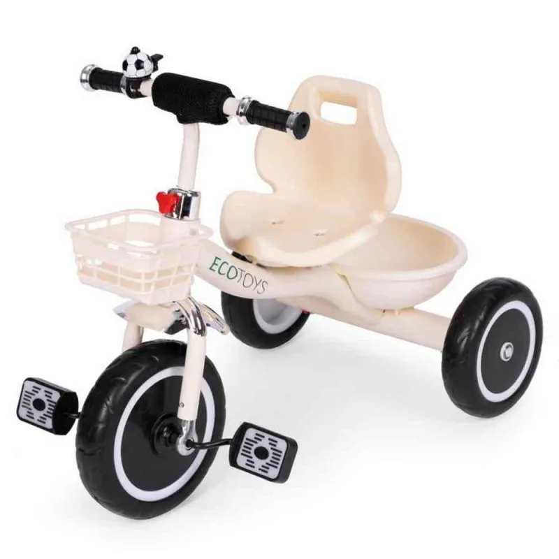 TRICIKL SA NEKLIZAJUĆIM RUKOHVATIMA  ZVONCEM I KORPOM  BEIGE ECOTOYS 