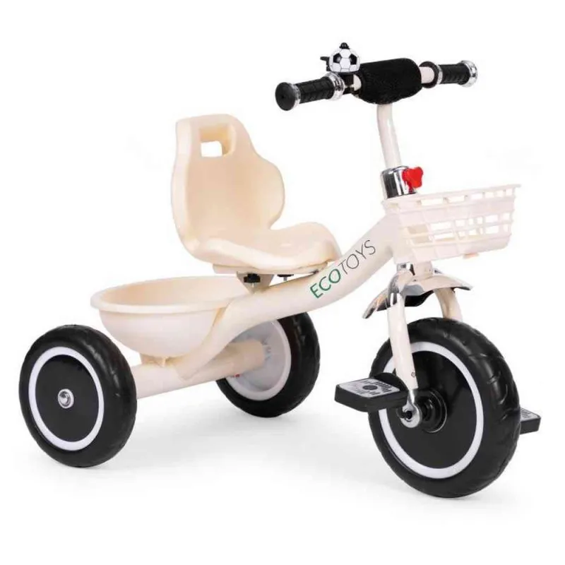 TRICIKL SA NEKLIZAJUĆIM RUKOHVATIMA  ZVONCEM I KORPOM  BEIGE ECOTOYS 