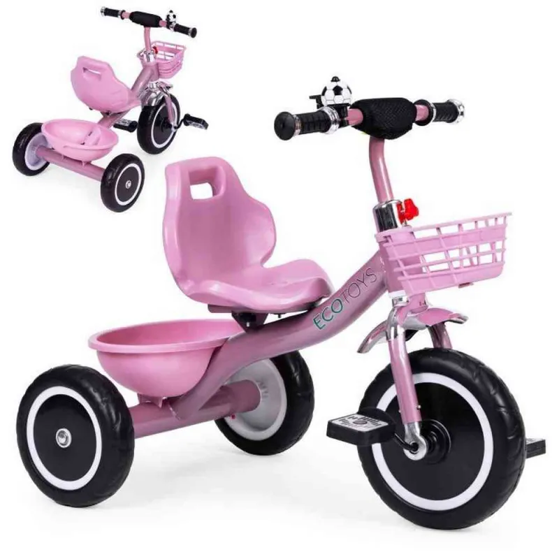 TRICIKL SA NEKLIZAJUĆIM RUKOHVATIMA  ZVONCEM I KORPOM  PINK ECOTOYS 