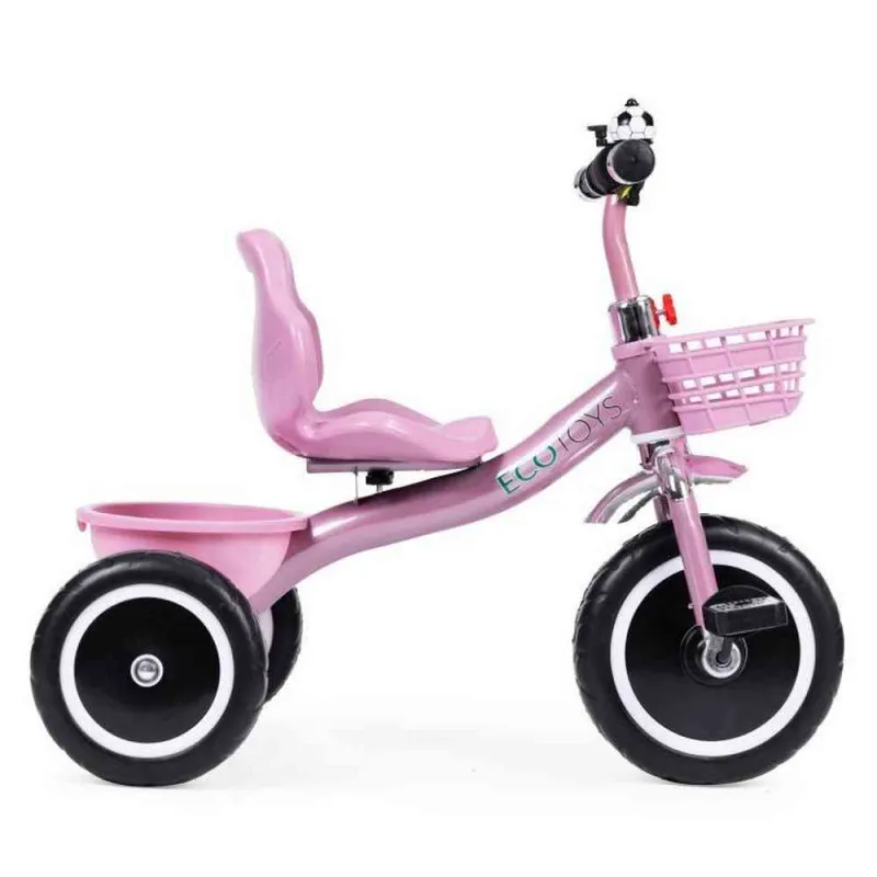 TRICIKL SA NEKLIZAJUĆIM RUKOHVATIMA  ZVONCEM I KORPOM  PINK ECOTOYS 